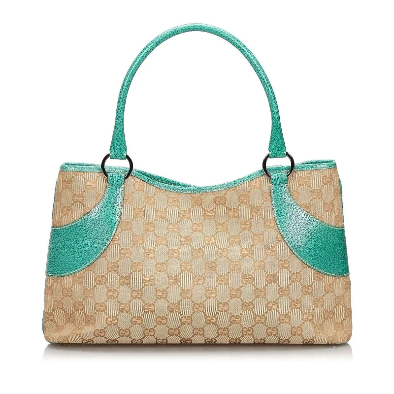 Gucci Brown Beige Canvas Fabric GG Tote Bag Italy