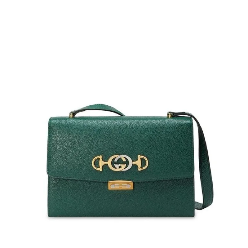 Gucci Women Zumi Small Green Textured Leather Shoulder Bag