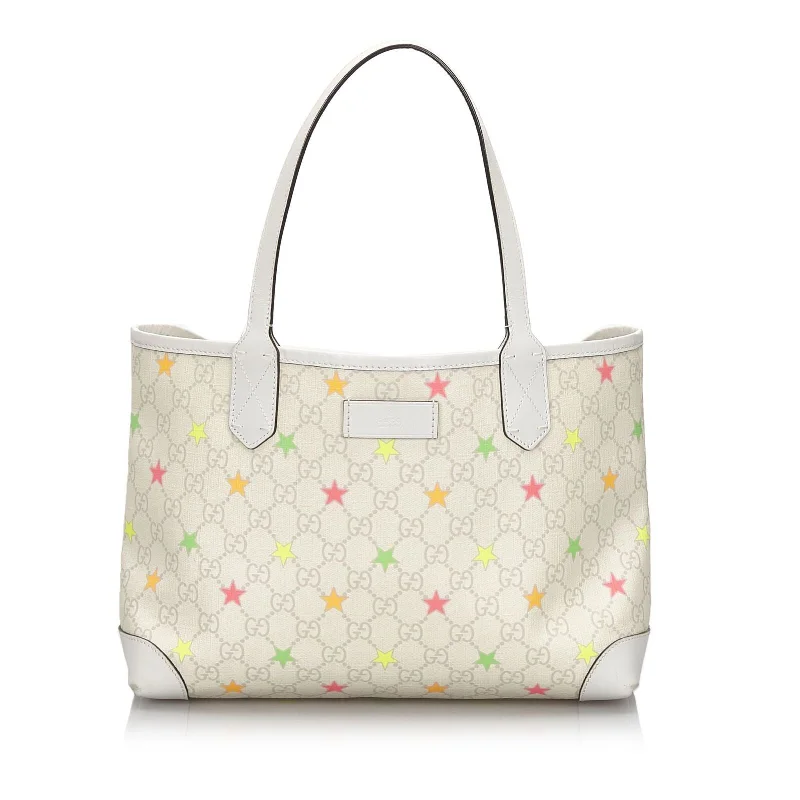 Gucci White Ivory Coated Canvas Fabric GG Supreme Star Tote Bag Italy