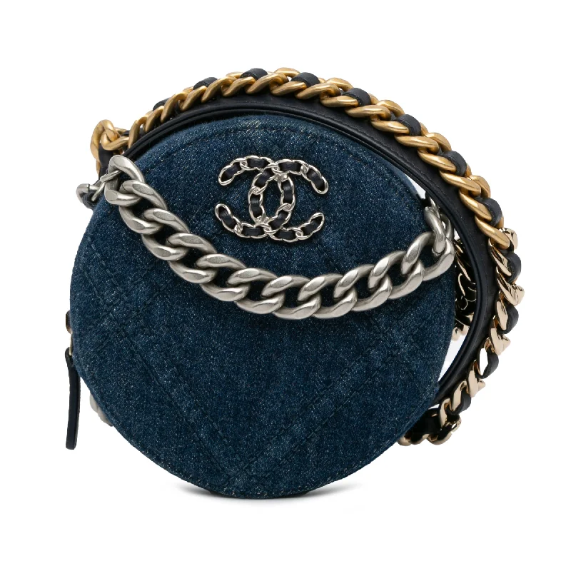 Blue Chanel Denim 19 Round Clutch with Chain Satchel