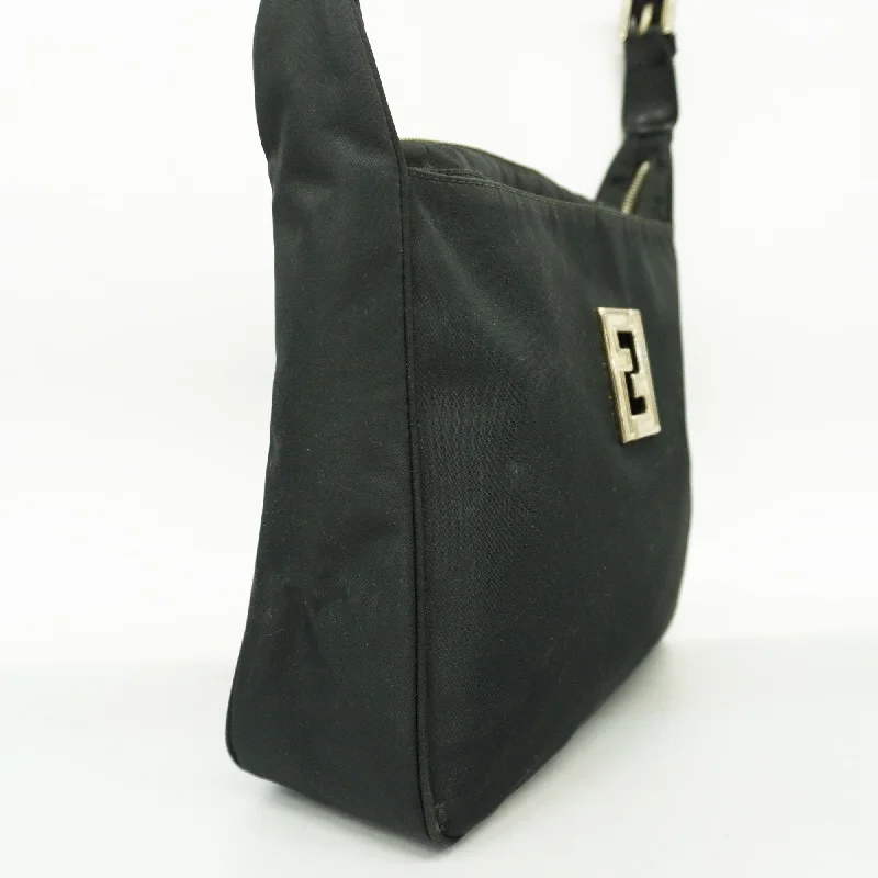 FENDI  FF Logo Women's Nylon Shoulder Bag Black