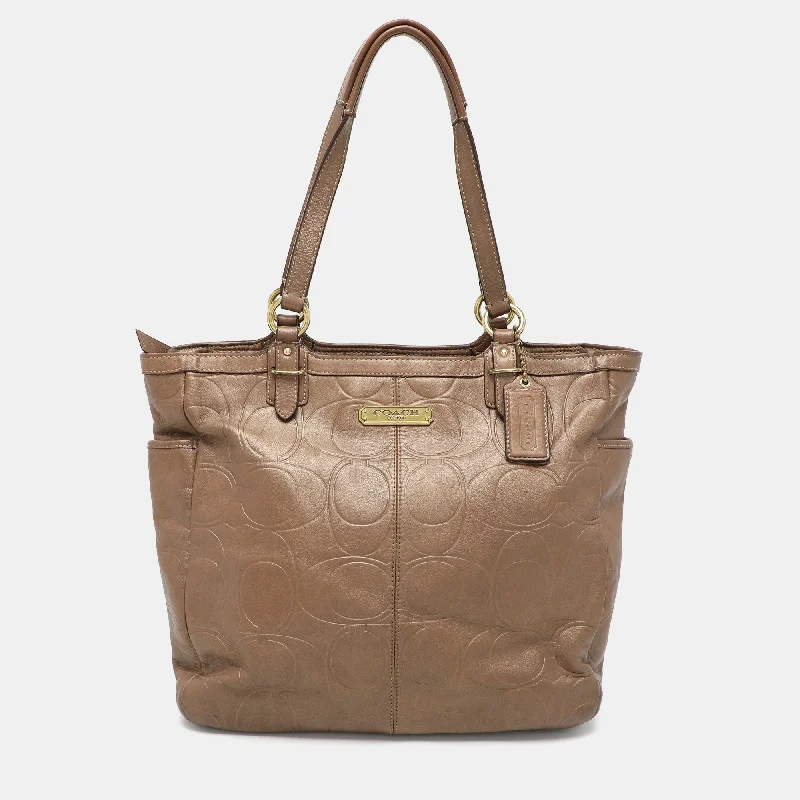 Brown Embossed Leather South Tote