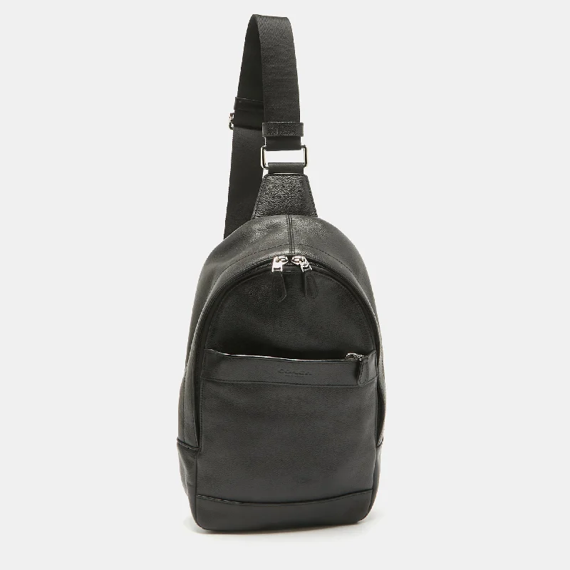 Black Leather and Mesh Charles Sling Backpack