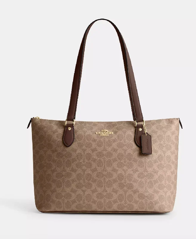 Coach Gallery Tote In Signature Gold Tan Brown