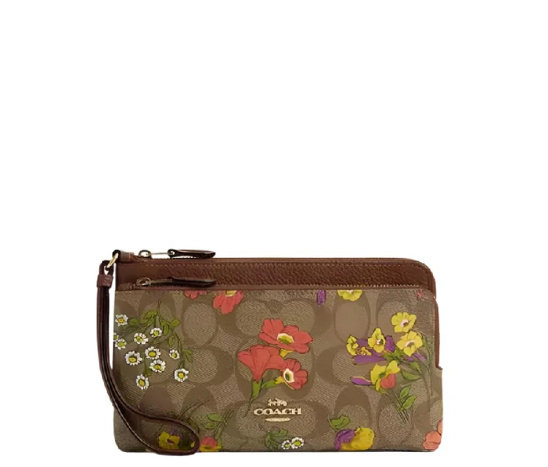 Coach Double Zip Wallet In Signature Canvas With Floral Print