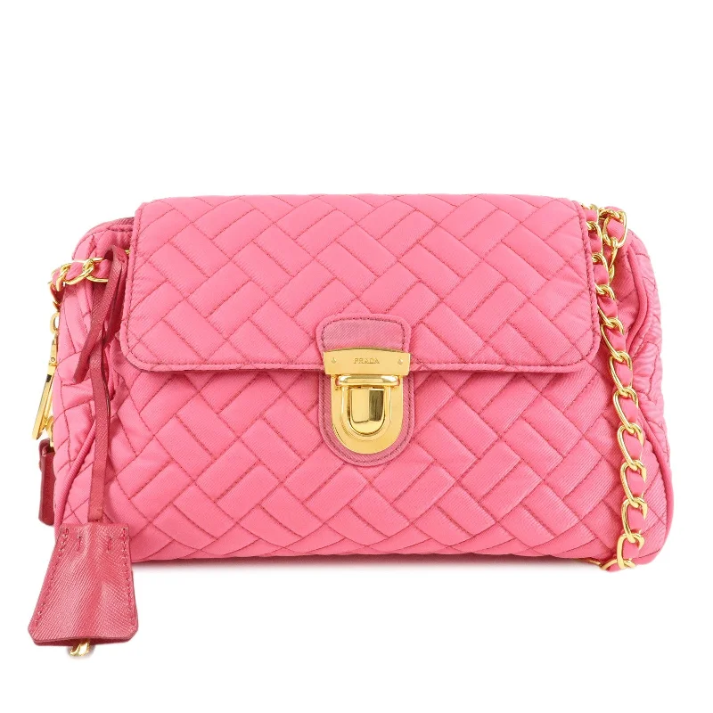 PRADA Nylon Leather Chain Shoulder Bag Pink BR4965