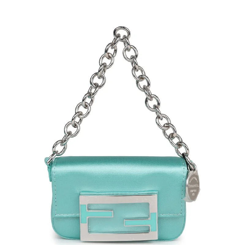 Fendi x Tiffany Nano Baguette Charm Bag Light Blue Silk Sterling Silver Hardware