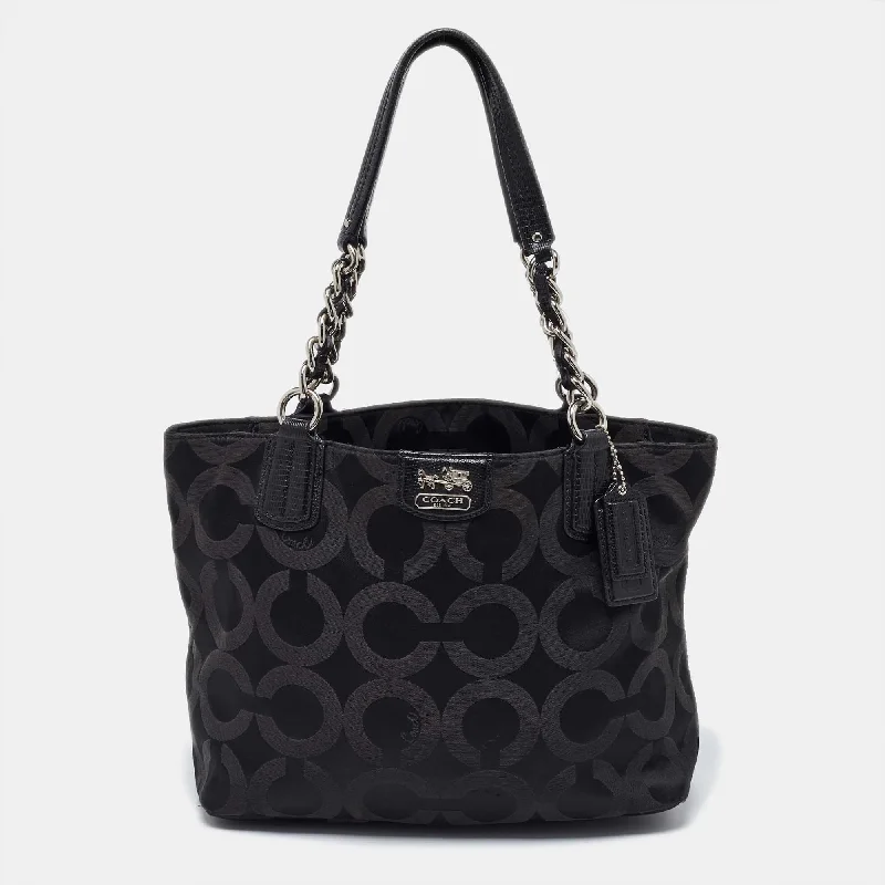 Black Signature Canvas and Lizard Embossed Leather Mia Tote