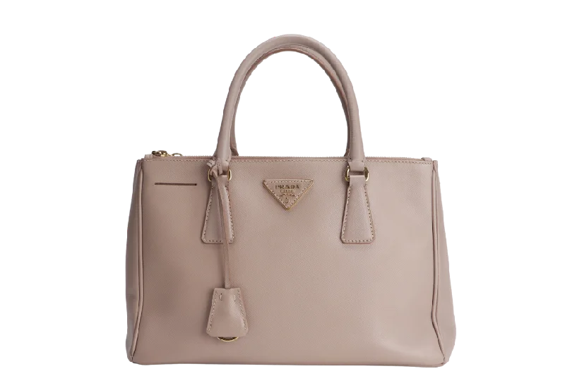 PRADA SMALL GALLERIA 2WAY USE TOTE BAG BEIGE SAFFIANO LEATHER GOLD HARDWARE WITH DUST COVER, NO CARD