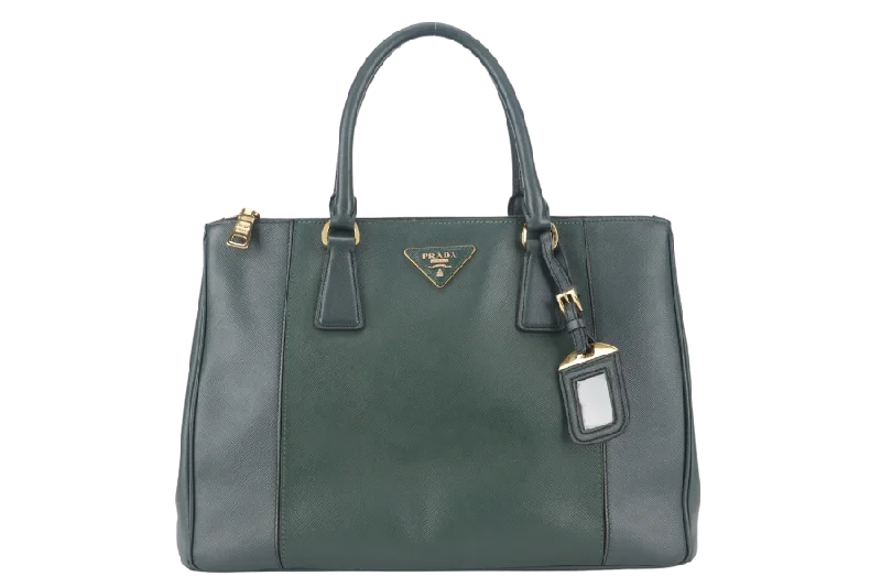 PRADA MEDIUM GALLERIA TOTE GREEN BICOLOR SAFFIANO LUX LEATHER GOLD HARDWARE WITH STRAPS AND DUST COVER