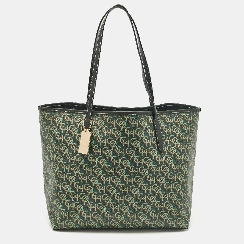 Green Monogram Coated Canvas and Leather City Tote