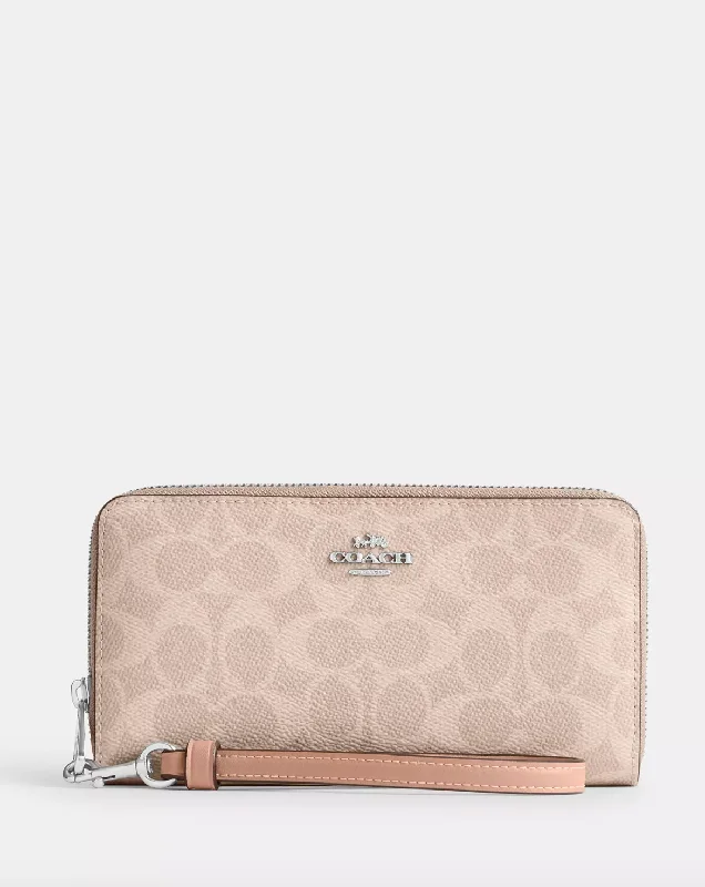 Coach Long Zip Around Wallet In Signature Silver Sand Taupe