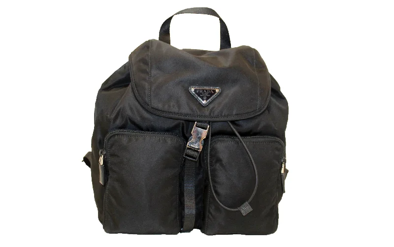 Authentic New Prada Black Nylon With Silver Hardware Backpack