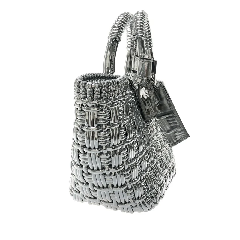 Balenciaga XS Mettalic Woven Bistrot Panier Tote (SHG-iHAY00)