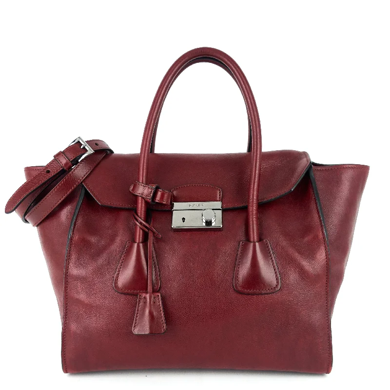 Twin Pocket Large Glace Calf Leather Tote Bag