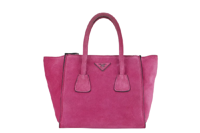 PRADA 2WAYS BAG (BN2625) MEDIUM PINK SUEDE SILVER HARDWARE WITH DUST COVER AND STRAP