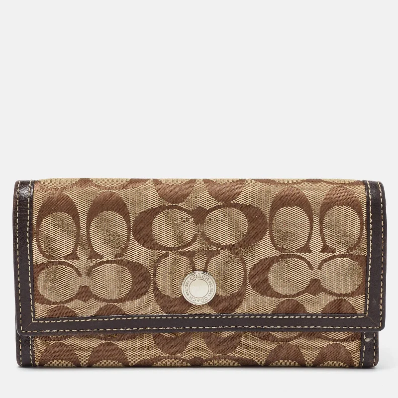 Beige/Brown Signature Canvas and Leather Continental Wallet