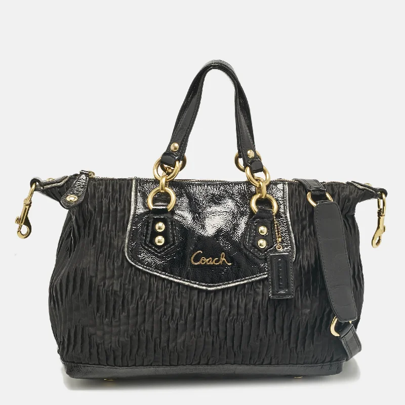 Black Satin and Patent Leather Ashley Tote