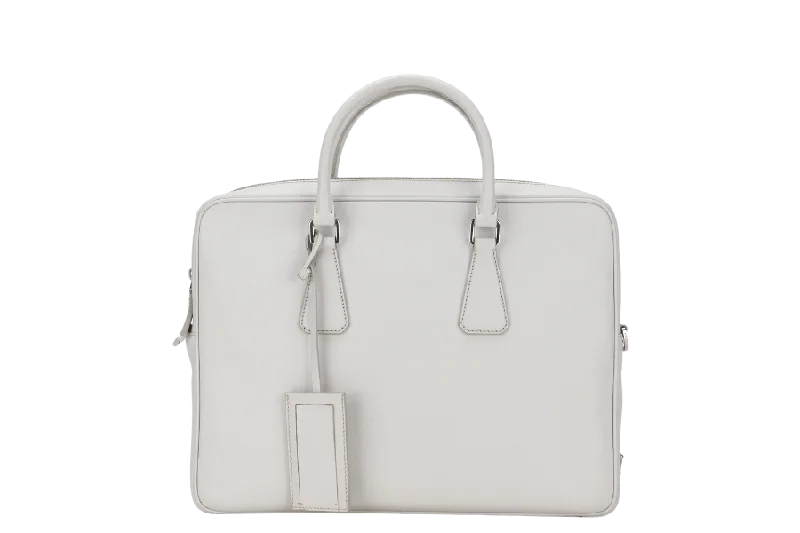 PRADA SAFFIANO LEATHER BRIEFCASE WITH CARD 2VE363 SILVER HARDWARE WITH STRAP AND DUST COVER