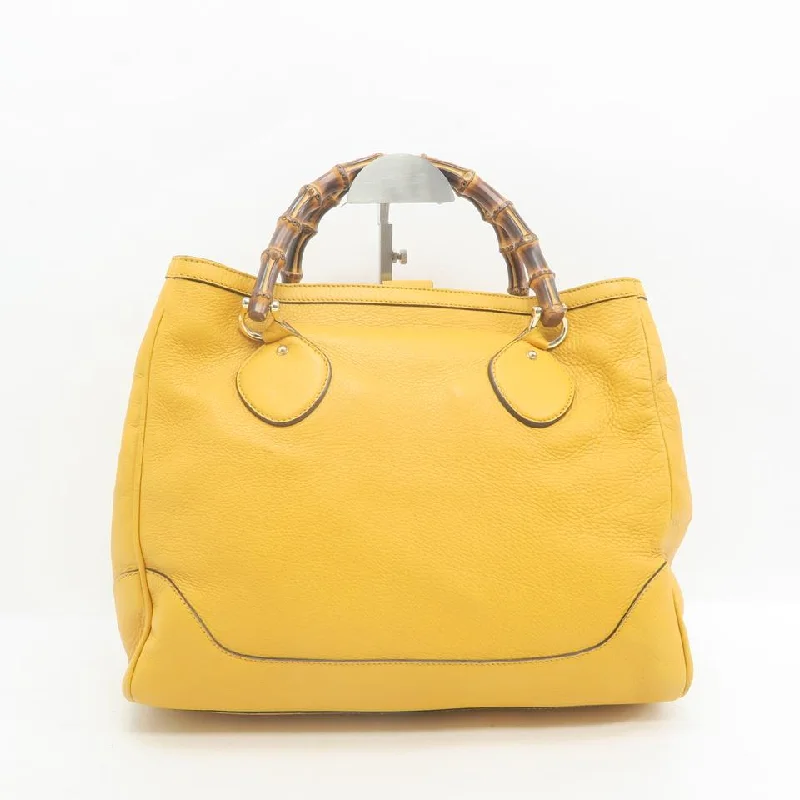 Gucci Shopper Bag Bamboo Yellow Calfskin Tote