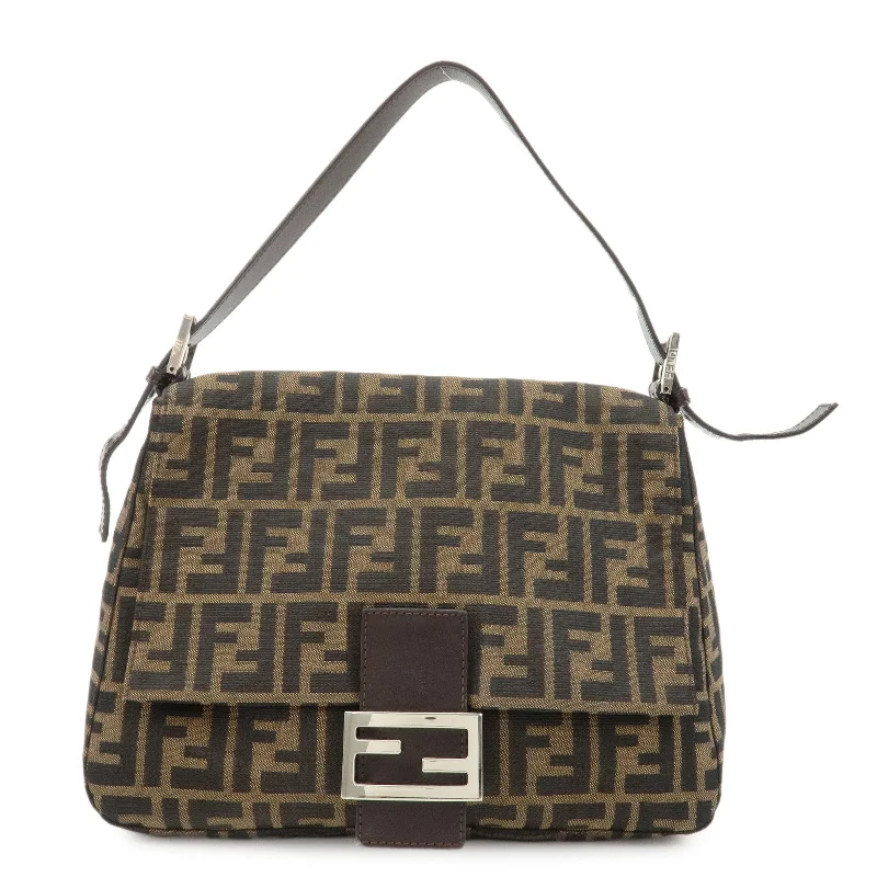 FENDI Mamma Baguette Zucca Canvas Leather Shoulder Bag 26325