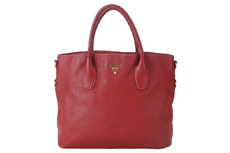 PRADA BN2317 TOTE LARGE ROSSO VITELLO DAINO LEATHER GOLD HARDWARE WITH CARD