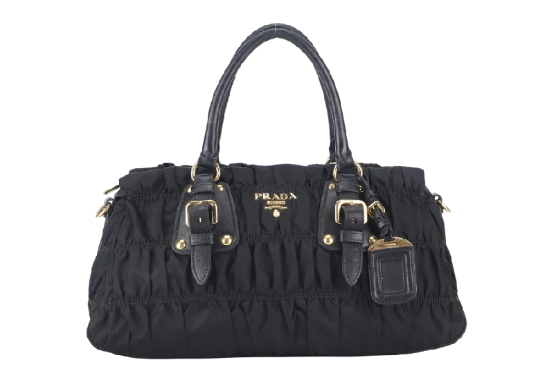 PRADA GAUFRE 2WAY BAG BLACK NYLON GOLD HARDWARE WITH STRAPS NO DUST COVER