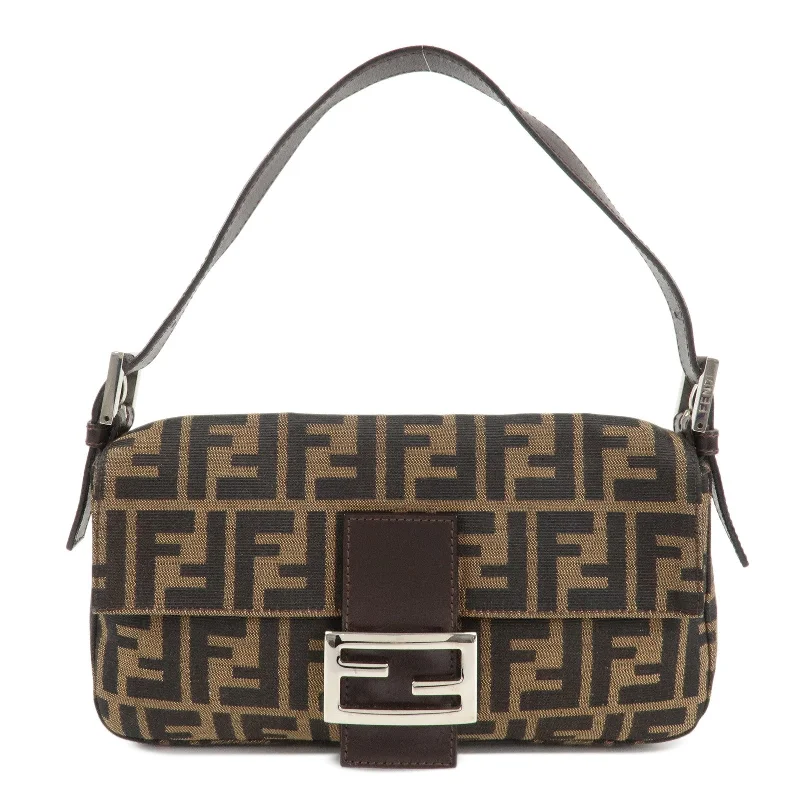 FENDI Mamma Baguette Zucca Canvas Shoulder Bag Brown Black 26424