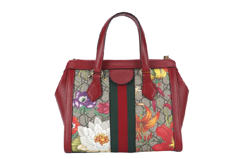 GUCCI GG FLORA WEB 2WAY BAG (547551 525040) SMALL RED LEATHER GOLD HARDWARE WITH STRAP AND DUST COVER