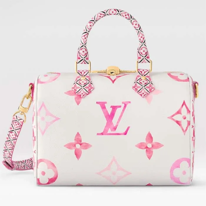 Louis Vuitton Women LV Speedy Bandoulière 25 Pink Monogram Coated Canvas Double Zip Padlock