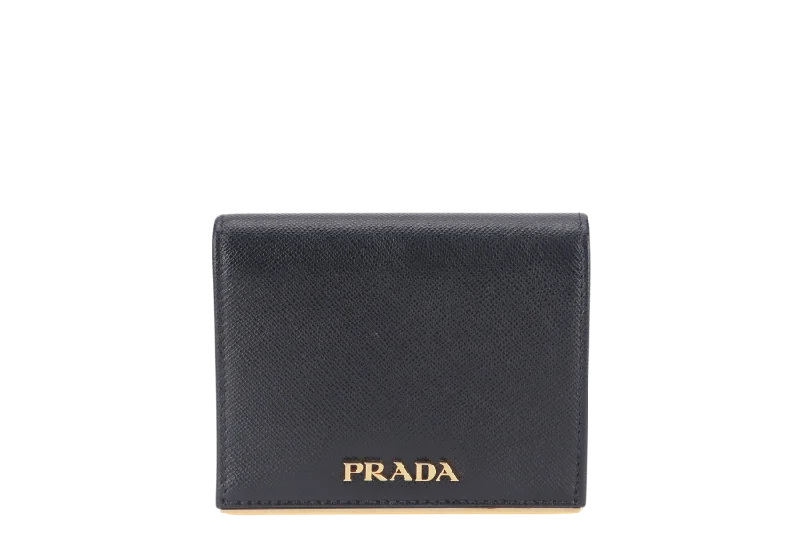 PRADA BLACK SAFFIANO CARD CASE WITH COIN POUCH GOLD HARDWARE NO CARD WITH BOX