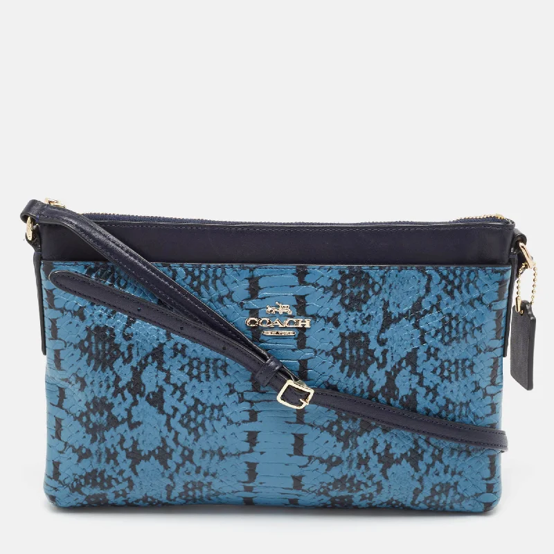 Two Tone Blue Python Embossed Leather Journal Crossbody Bag