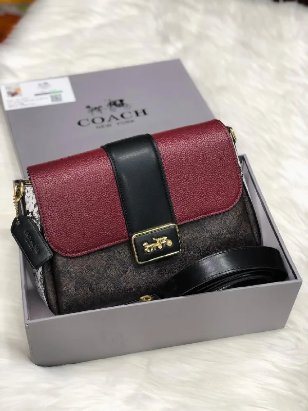 Coach Grace Signature Bag - Premium Quality Women Bag with Brand Box (Maroon/Brown/Black)