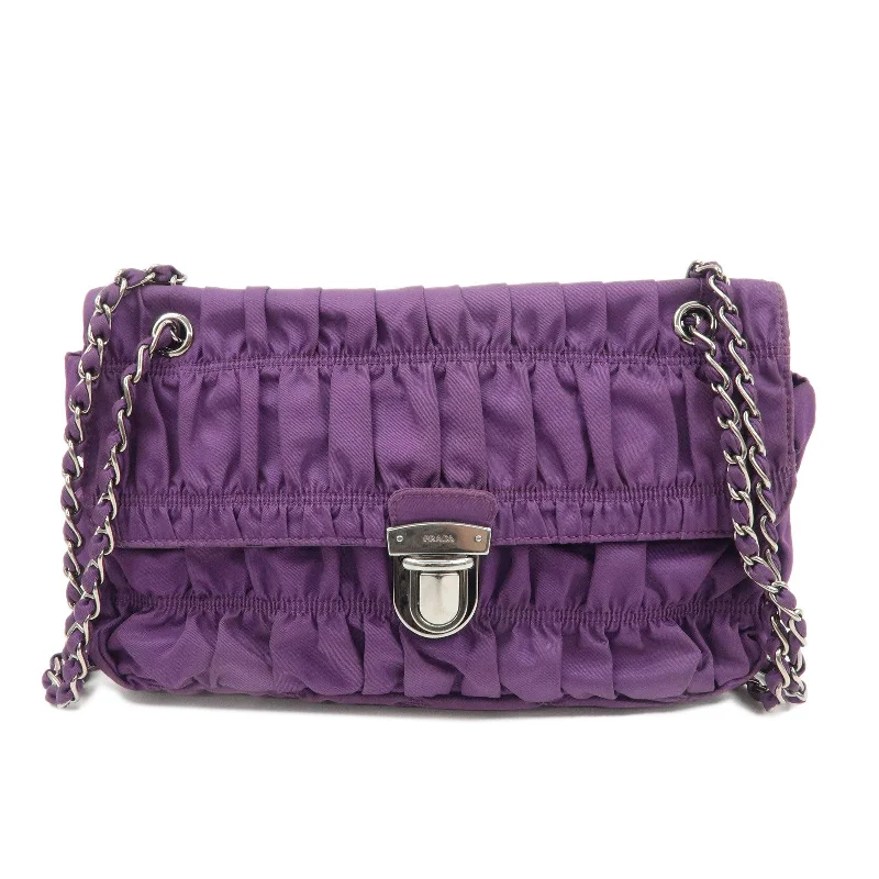 PRADA Nylon Leather Gathered Shoulder Bag Purple BR4609