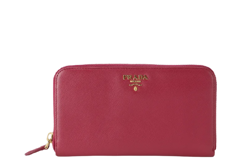 PRADA IM0506 SAFFIANO ZIP WALLET IBISCO COLOR WITH CARD AND BOX