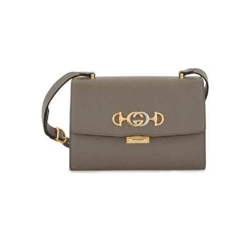 Gucci Women Zumi Grey Textured Leather Shoulder Bag