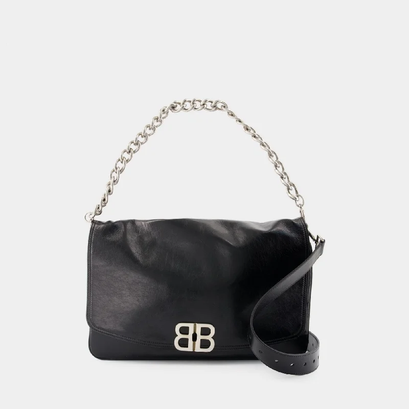 Bb Soft Flap L Shoulder Bag - Balenciaga - Leather - Black