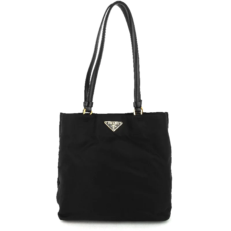 Leather-Trimmed Nylon Tote Bag