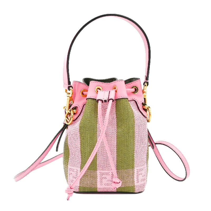 Fendi Mon Tresor Bucket Bag Pequin Raffia Mini in Green & Pink Stripe