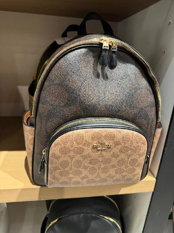 Coach Medium Court Backpack In Blocked Signature Walnut Tan (Pre-order)