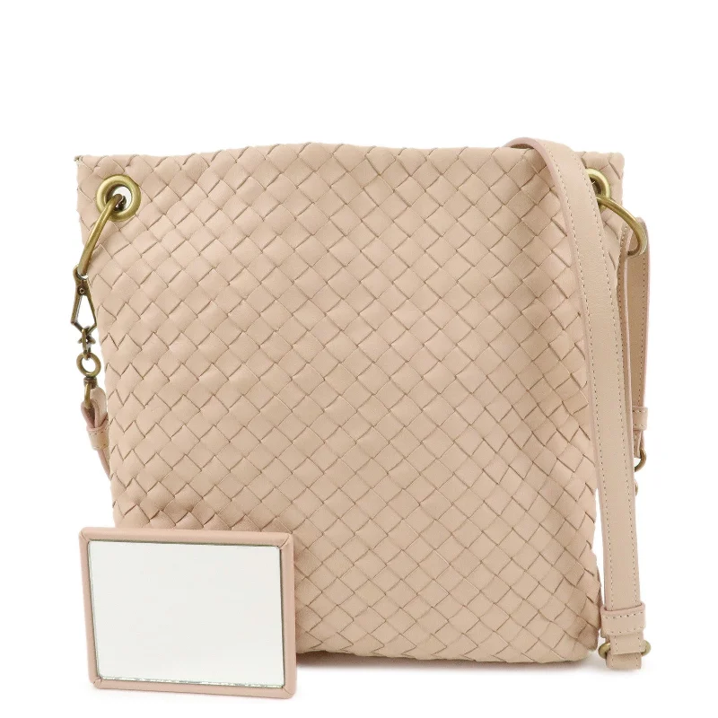 BOTTEGA VENETA Intrecciato Leather Shoulder Bag Pink Beige 179330