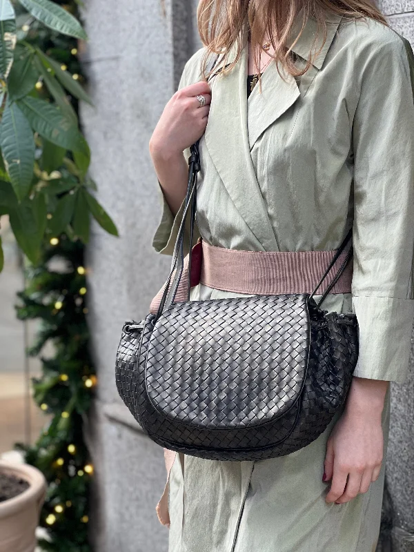 Bottega Veneta Brown Metallic Intrecciato Leather Crossbody