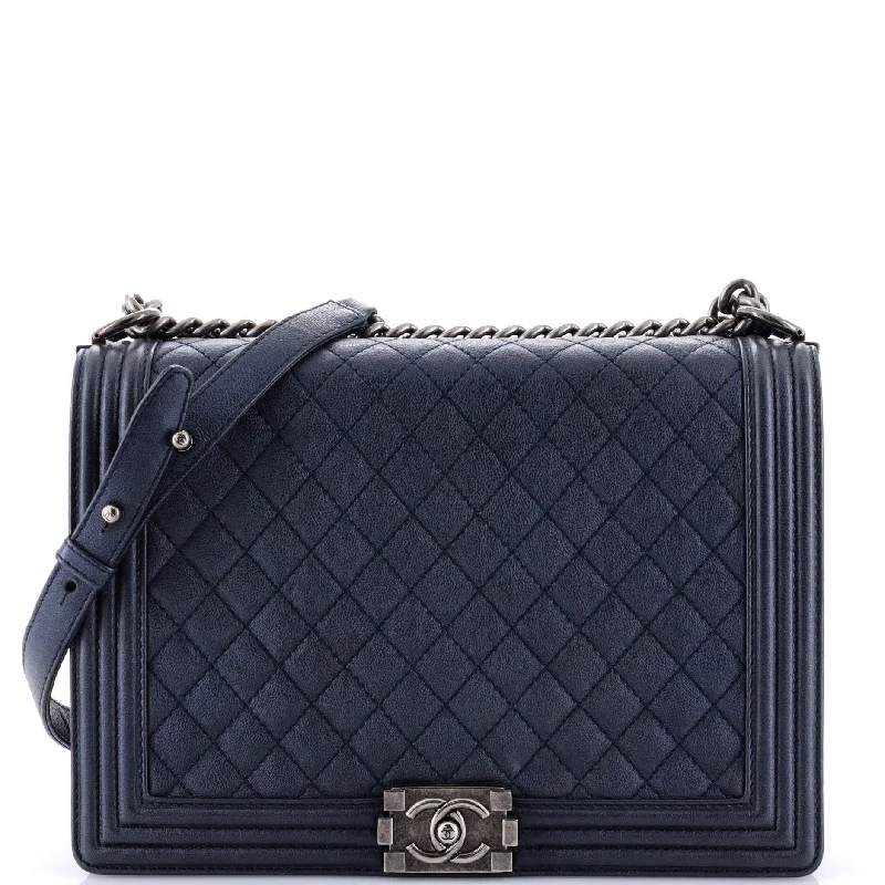 Boy Flap Bag Quilted Caviar Large