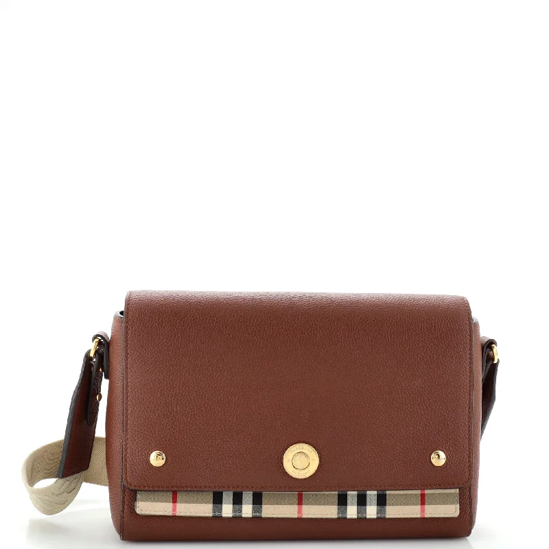 Note Crossbody Bag Leather with Vintage Check Canvas Medium