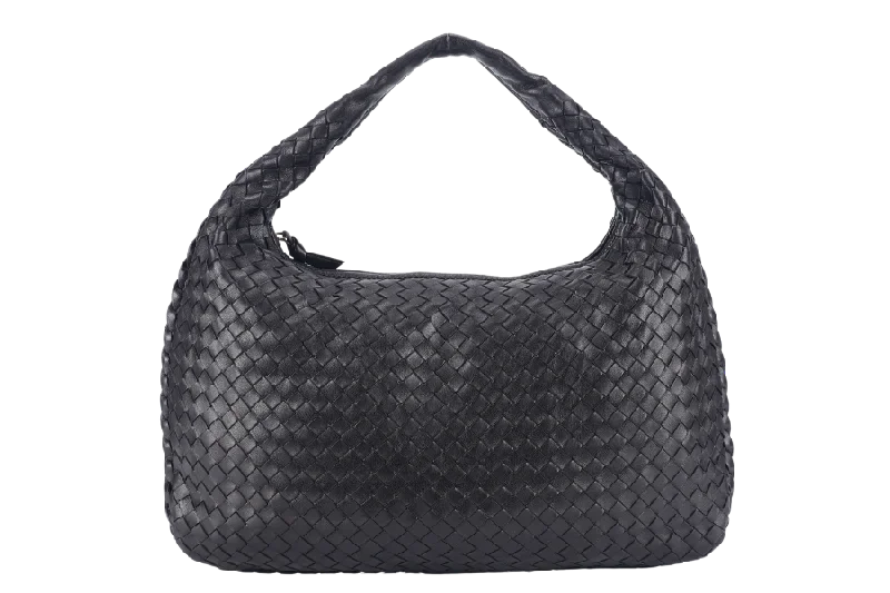 BOTTEGA VENETA INTERCCIATO HOBO BLACK LEATHER SILVER HARDWARE NO DUST COVER