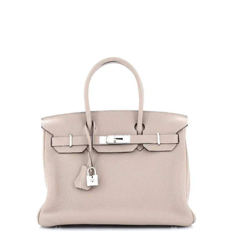 Birkin Handbag Grey Clemence with Palladium Hardware 30