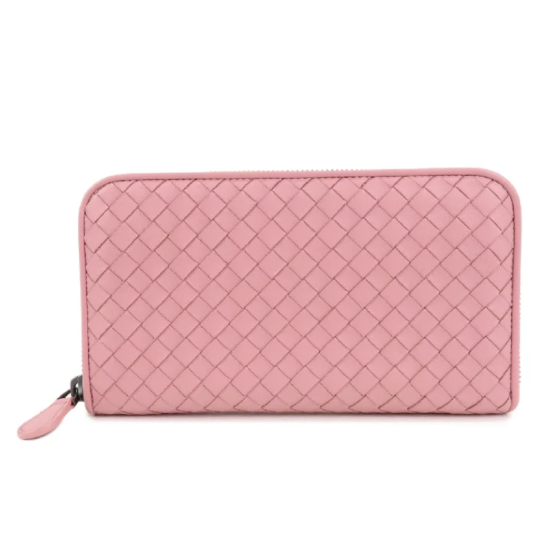 BOTTEGA VENETA Intrecciato Leather Round Zipper Wallet Pink