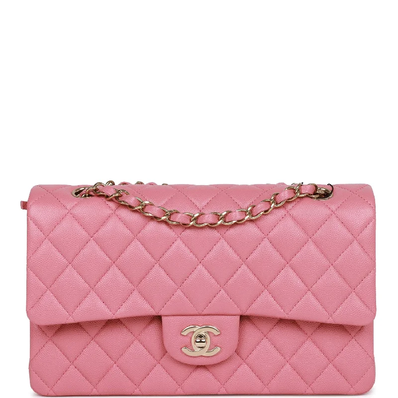 Chanel Medium Classic Double Flap Bag Dark Pink Caviar Light Gold Hardware