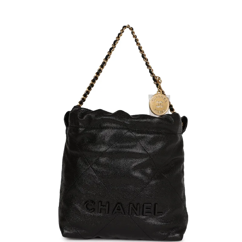 Chanel Mini 22 Bag Black Pebbled Calfskin Gold Hardware