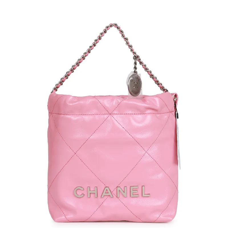 Chanel Mini 22 Bag Pink Calfskin Silver Hardware